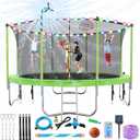 Lyromix Upgraded 12FT Trampoline for Kids and Adults, Large Outdoor Trampoline with Stakes, Light, Sprinkler, Backyard Trampoline with Basketball Hoop and Net, Capacity for 5-8 Kids and Adults