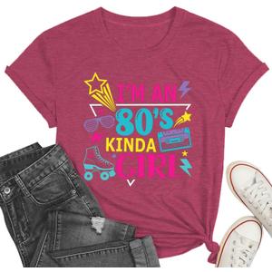 80s Shirts for Women Girls Party T-Shirt I'am an 80's Kindas Girl Tops Vintage Graphic Tee (Purple, XL)