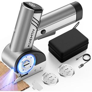 4.2V Electric Cardboard Cutter, 320RPM Cutting Speed Ergonomic Electric Scissors with 3 Blades & Storage Bag, LED Display Electric Box Cutter for Cardboard, Carpet, Rope, and Blister Package