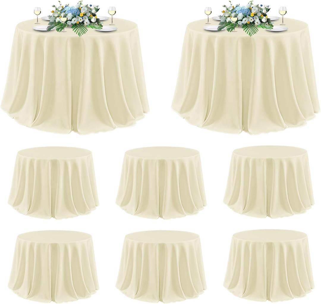 sancua Round Tablecloth 120 Inch Diameter, 8 Pack - Circle Polyester Fabric Table Cloth for Party Reception Banquet Birthday, Washable Formal Table Cover (Fit 48-96 Inch Tables), Beige