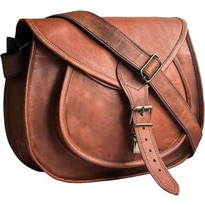 RUSTIC TOWN Leather Crossbody Satchel Bag Vintage Purses Handbags for Women (Brown (13 Inch))