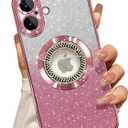 Misscase for iPhone 16 Plus Magnetic Glitter Case Compatible with MagSafe,Full Protection Slim Shockproof Anti-Scratch Case with Camera Lens Protector Logo View Dust-Proof Net for Women Pink