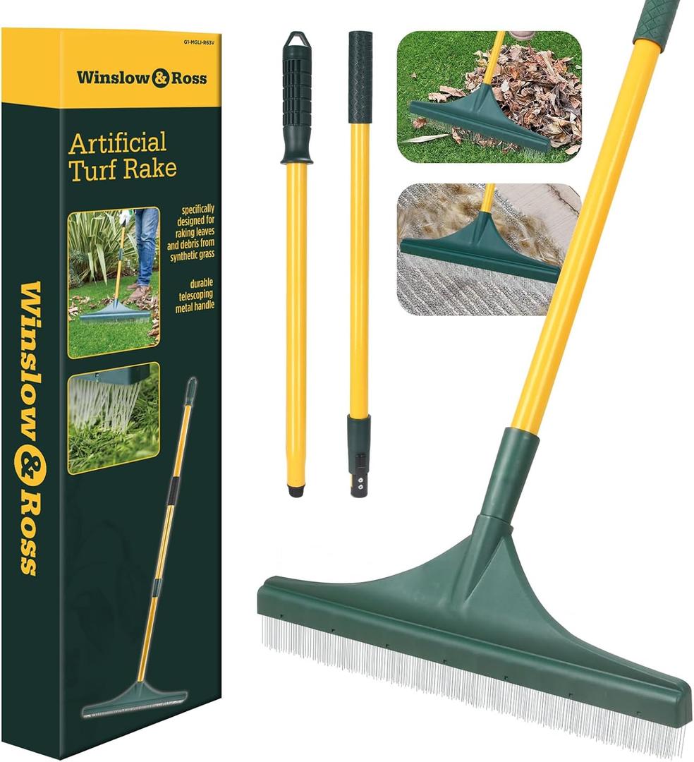 Adjustable Rake for Leaves, Hand Telescopic Leaf rake, 3 Sections 63 in Extra Long-Garden Rake, Carpet rake for Artificial Turf, Patios and Carpets (Light Yellow)
