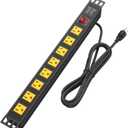 BTU Power Strip Surge Protector Rack-Mount PDU, 8 Right Angle Outlets Wide-Spaced, Mountable Power Strip Heavy Duty for Server Racks, Commercial, 300J (Yellow 6FT)