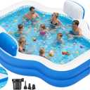 Extra Large Inflatable Pool with Pump, 121" X 90" X 22" Full-Sized Blow Up Pool with Seats for Adults, Family Inflatable Swimming Pool for Summer Water Party Backyard Garden Lawn