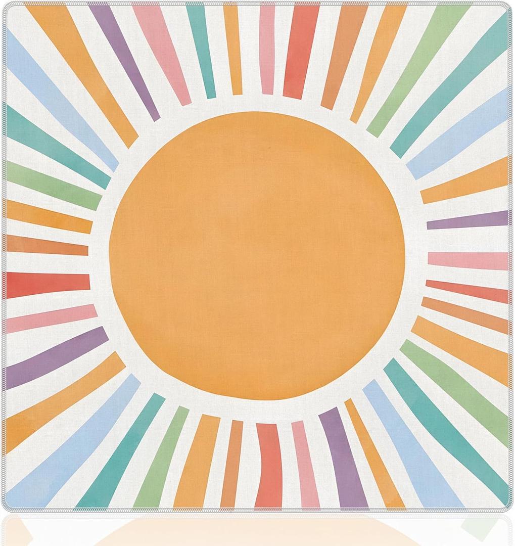 Boho Sun Mahjong Mat for Table 31.5 X 31.5 in, Gifts for Mahjong Players, Watercolor Boho Colorful Sunshine Anti-Slip Table Cover Tablecloth for Poker Board Card Tile Game Dominoes