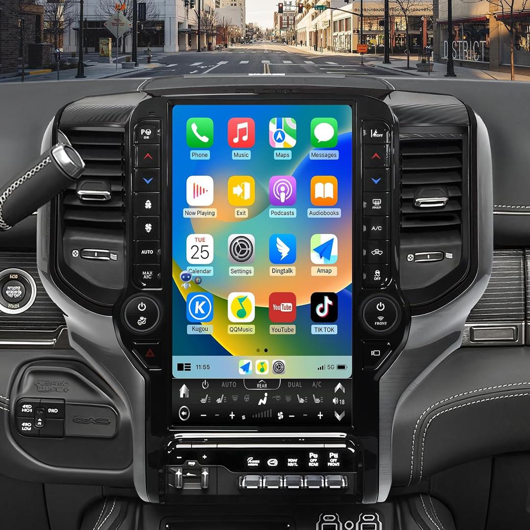 Car Radio Stereo for Dodge Ram 1500 2500 3500 2019 2020 2021 2022 2023 2024, 13.6 inch Touchscreen Wireless CarPlay Android Auto Headunit Upgraded with 8Core 8+128G Bluetooth GPS Navi DSP WiFi 4G SWC