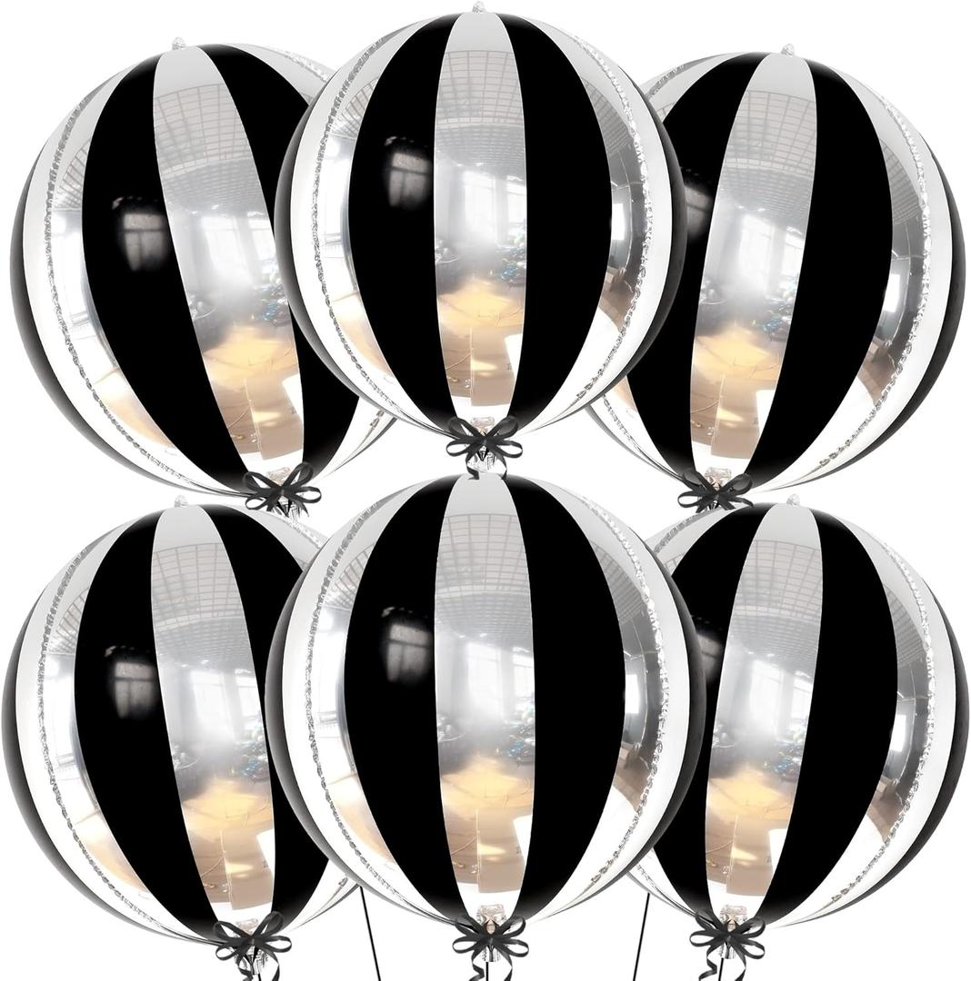 Katchon, Big 22 Inch Black and Silver Balloons - Pack of 6, Silver and Black Balloons For Graduation Decorations 2026 | Black Silver Balloon for Black and White Party Decorations | Birthday Decoration