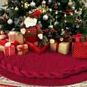 36 Inch Christmas Tree Skirt, Chunky Rustic Twisted Woven Round Tree Skirt with Tie Closure for Family Gatherings, Holiday Parties, Christmas Decorations (Red)