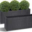 SUNNYPARK Set of 2 Large Rectangular Planter with Removable Liner, All-Weather PE Rattan Modern Planters Indoor Outdoor Flower Plant Pots Garden Box Patio Yard Front Porch Deck (36''x12''x16'', 2 Pack, Black)
