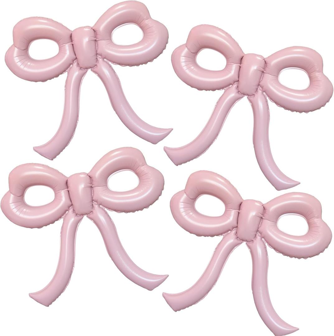 4 Pcs Light Pink Bow Balloons Bow Party Decorations for Girl Women Bow Birthday Decorations Giant Pastel Pink Bow Balloon for Graduation Baby Shower Bridal Wedding Decor Bachelorette Party Supplies