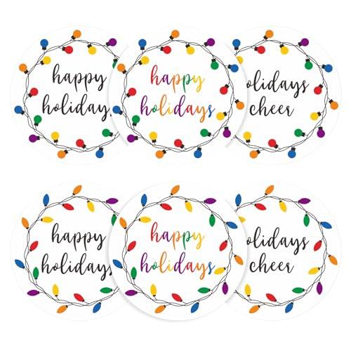 Anwyll Happy Holidays Stickers - 120Pcs 2Inch Holiday Cheer Gift Stickers Merry Christmas Gift Sticker Self Adhesive Christmas Envelope Seals Labels Light Xmas Sticker for Gifts Presents Cards Decor