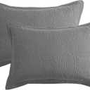 HOMBYS Quilted Pillow Shams Standard Size Set of 2-Modern Style Coin Pattern Pillow Cover with Envelope Closure-Durable, Soft and Breathable (Standard-20 x26, Dark Grey)