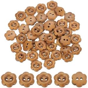 uxcell 50Pcs Wooden Buttons, 12mm Flower Shape Wood Buttons 2 Hole Decorative Sewing Buttons for Sewing DIY Craft Clothing Handmade, Coffee