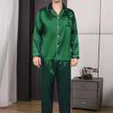 2 x Men's Silky Satin Pajama Sets Mens Sleepwear Big and Tall Pajamas for Men Loungewear Summer Pjs Lounge Set M-5XL (Green)