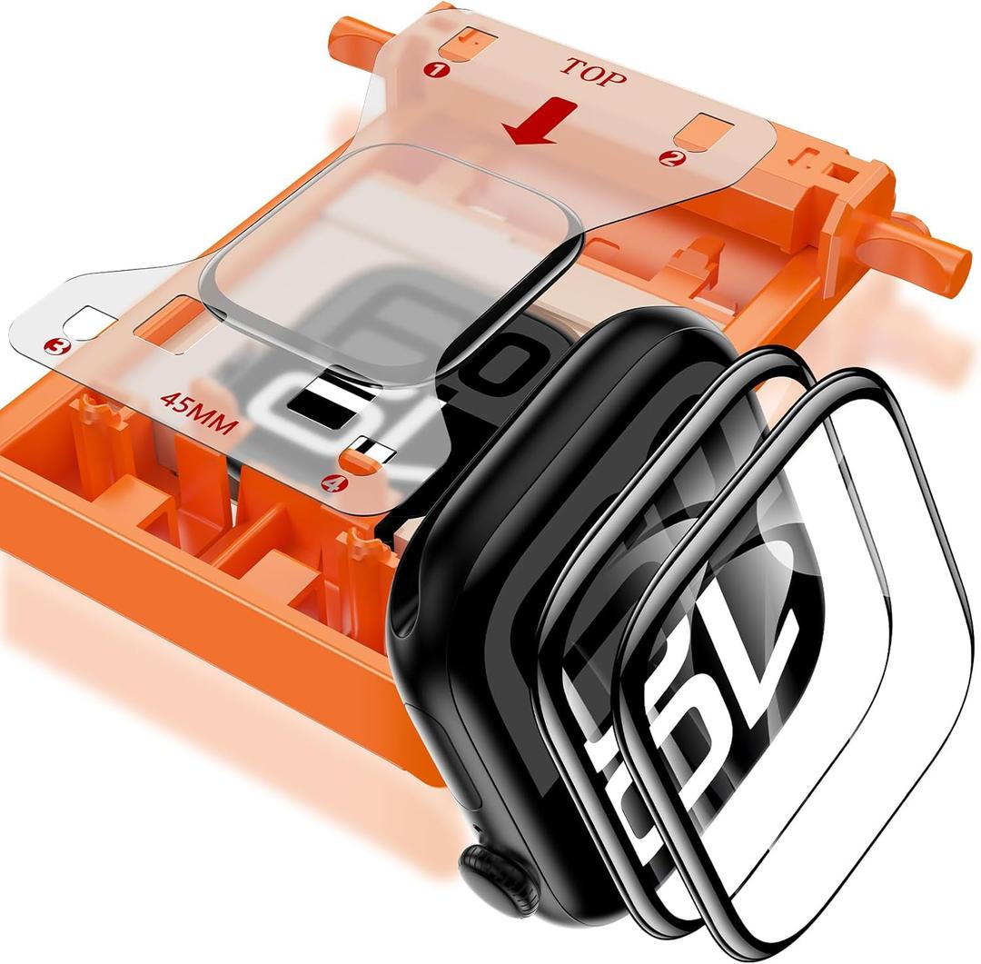 YMHML 2 Pack Tempered Glass Screen Protector for Apple Watch 45mm Series 9 8 7, [Zero Bubble] 3D Full Coverage Strong Adhesion Clear Waterproof Film with [Automatic Align Tech] for iWatch Accessories (Black edge)