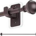 ENJOYBASICS No Drill Curtain Rods for Window 48 to 84 Inches, 5/8 Inch Diameter Renter Friendly Drapery Rod with Adhesive Brackets without Drilling, Adjustable from 27 to 90 Inches, Bronze