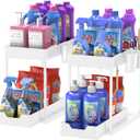 Under Sink Organizers and Storage Bathroom 2Pack, 2 Tier Kicthen Cabinet Basket Organizer, with Hooks, Hanging Cup, Dividers, Handles, Multi-purpose Under Sink Shelf Organizer, White