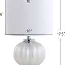 JONATHAN Y 17.5" White/Chrome Glass Table Lamp, Modern Crystal Bedside Lamp for Bedroom Living Room Nightstand, Glam Ribbed Accent Lamp, White Faux Silk Shade, LED Bulb JYL2076A