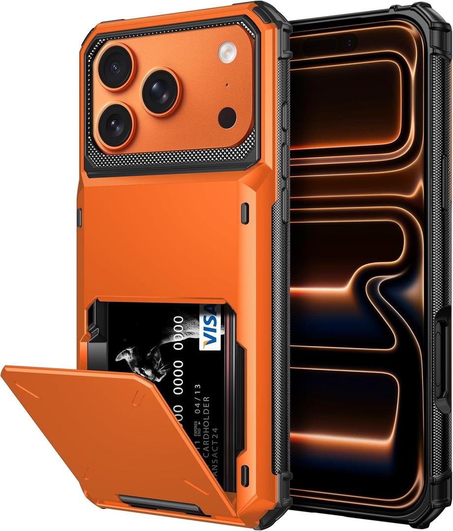 Vofolen for iPhone 17 Pro Case Wallet with Card Holder Dual Layer Heavy Duty Shockproof Drop Protection Hidden Flip 4-Card Slots Pocket Phone Cover for Women Men, 6.3 Inch Orange