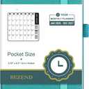 BEZEND Pocket Monthly Planner 2026-2027 (3.75" x 6.5") 2 Year Calendar Book for Purse with Note Pages, 100 GSM Paper, Inner Pocket, Pen Holder, Vegan Leather Hardcover in Turquoise