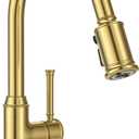 Lava Odoro Curtura Gold Kitchen Faucet with Pull Down Sprayer, Single Handle Kitchen Sink Faucet with Magnetic Docking Spray 3-Function, Brass Faucet for Kitchen Sink 1 Hole and 3 Hole, KF421-SG-M