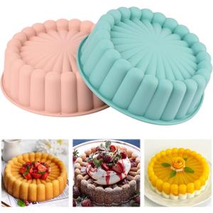 HUAKENER 2 Pcs Charlotte Cake Pan, 8 Inch Round Cake Pan, Nonstick Silicone Cake Molds for Cheese Cake, Chocolate Cake, Rainbow Cakes, Strawberry Shortcake, Brownie Tart Pie, Bule and Pink