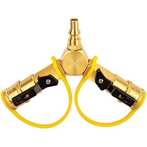 DOZYANT 1/4" RV Propane Quick Connect Y Splitter Adapter with Shutoff Valve for RV Trailer and Quick Connect Propane Hose Connect to Motorhome Tabletop Grill, 2 Way 1/4 inch Quick Disconnect Kit