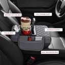 5 in 1 Car Center Console Cover, Armrest Pad with 2 Storage Pockets, Cup Holder, Tissue Box Slot, Phone Holder, Universal Car Interior Organizer (Gray)