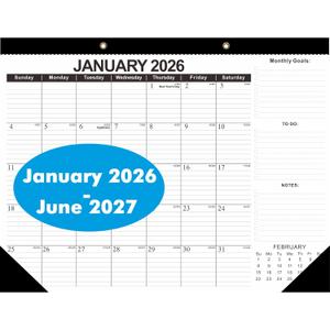 2026 Calendar Desk Calendars 2026-2027 Wall Calendar from January 2026 to June 2027,18 Months 17"12" Thick Paper for Office School Home (Black)