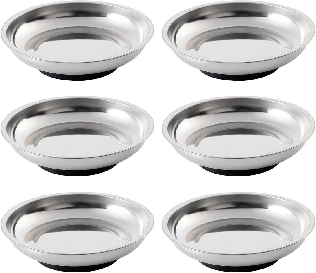 6 Pieces 4.2 Round Magnetic Bowl Trays Set Stainless Steel Magnet Tool Tray Parts Holder for Screws, Sockets, Bolts, Pins, Mechanic's and Automotive