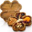 AVLA 2 Pack 8 Inch Wood Serving Platter Trays, Small Acacia Wooden Snack Board, Veggie Fruit Hosting Plate Dish, Food Serving Platter for Nuts Cheese Sushi Charcuterie Dessert, 4-Leaf Clover Design