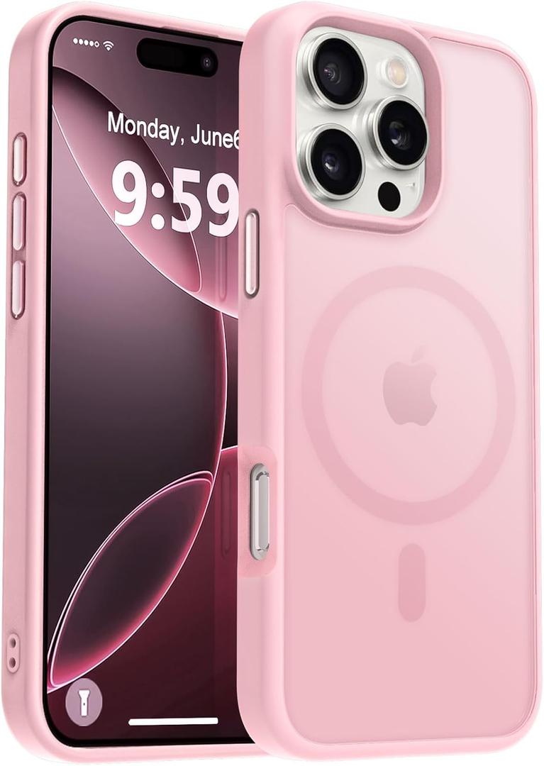 MOCCA Strong Magnetic for iPhone 16 Pro Phone Case, [Compatible with Magsafe][16FT Mil-Grade Drop Protection] Slim Thin Translucent Matte Protective Cover Case for iPhone 16 Pro Case, Pink
