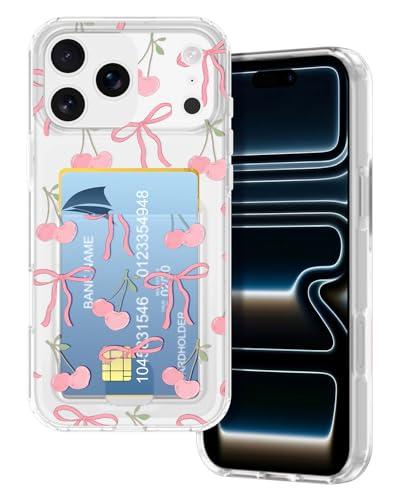 Petocase for iPhone 17 Pro Wallet Case Card Holder Slot Ultra Slim Fit Flexible TPU Gel Rubber Soft Skin Silicone Protective Phone Case Cover for Apple iPhone 17 Pro 6.3 inch Pink Bow