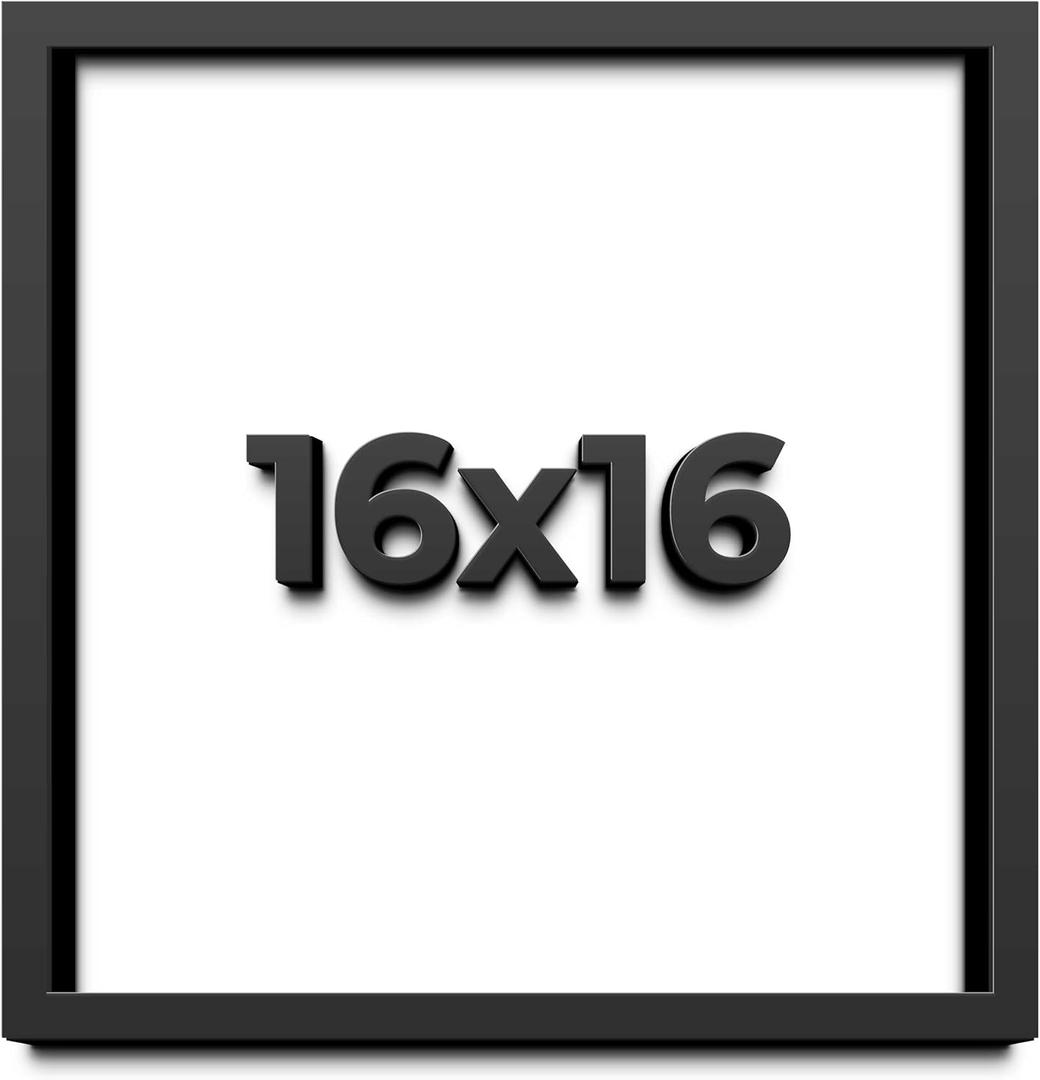 16x16 Shadow Box Frame Black | 1 Inch Deep Solid Wood Shadowbox Display Frame | UV Resistant Acrylic Plexiglass, Acid Free Backing, and Hanging Hardware | Dugan Picture Frame Style