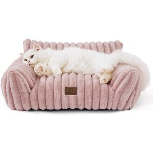 Bedsure Cute Cat Couch for Pets - Fluffy Cat Sofa with Premium Soft Corduroy Fleece, Fuzzy Pet Couch Bed with Removable Washable Cover, Supportive Chair for Indoor Cats, 24inch, Blush Pink (24x18x10")
