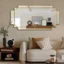 Gold Beveled Mirror - Large Irregular Wall Mirrors Decorative 24"x47.2" Scalloped Rectangular Mirror, Modern Oblong Vanity Wall Mirror for Bathroom Living Room Bedroom Fireplace Entryway (24"L x 47"W)