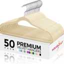 HOUSE DAY Premium Velvet Hangers 50 Pack, Non-Slip Flocked Felt Hangers, Sturdy Clothes Hangers with 360 Rotatable Hook, Heavy Duty Coat Hanger, Durable Slim Beige Hanger for Closet Space Saving