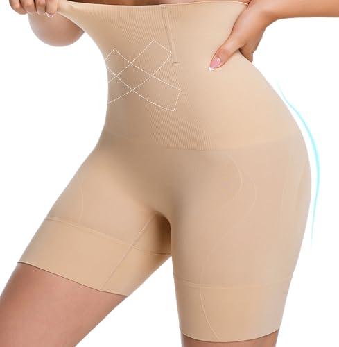 PRETTYWELL Shapewear Shorts for Women Tummy Control, Seamless Body Shaper High Waisted Girdle Butt Lifter Shorts Nude, Size S
