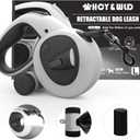 HCY&WLD Upgrade 4-in-1 Retractable Dog Leash with LED Light & Dispenser & Poop Bags, 16 ft Heavy Duty Dog Leash with Anti-Slip Handle for Dogs up to 110 lbs, 360 Tangle-Free, One Button Brake & Lock (Large)