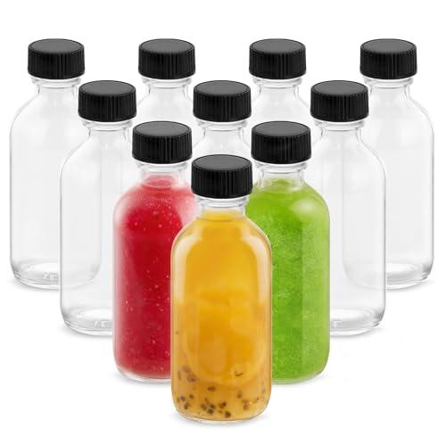Rionisor 4OZ Small Glass Bottles with Lids and Funnels, 120ml Boston Round Glass Bottles, Leak Proof Mini Travel Bottle, Perfect for Diy Essential Oils, Hot Sauce and Juices, 10 Pack Clear No Lid