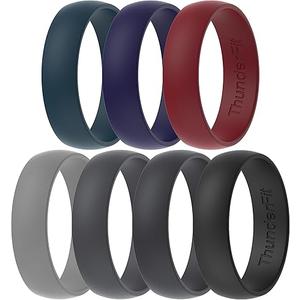 ThunderFit Unisex Silicone Wedding Rings, Rubber Engagement Bands, Variety Multipack 7, Pack I: Dark Blue D, Dark Blue C, Dark Red G, Grey C, Dark Grey A, Very Dark Grey, Black