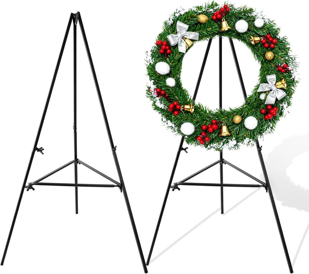 2 Pcs Christmas Metal Wreath Stand Holder - Detachable Wreath Holder for Cemetery, Wreath Easel for Wedding Flower Display Wreath Holder for Grave Gravestone Indoor,Outdoor Decorations (Black)