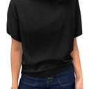 Saodimallsu Womens Short Sleeve Sweater Casual Basic Crew Neck Loose Knit Pullover Tops Summer Lightweight Blouses Black