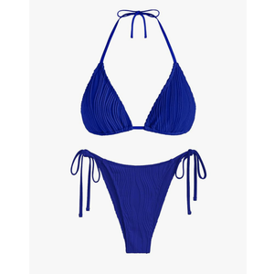 ZAFUL Triangle Bikini for Women 2 Piece Halter Bikini Sets Sexy High Cut Bathing Suit Side Tie Wave Textured Swimsuits M