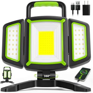 SYLSTAR 30W Rechargeable LED Work Light, 3000LM Magnetic, 5 Modes, 360 Rotatable & Foldable, Waterproof for Garage, Job Site, Camping, Car Repairing (Green)