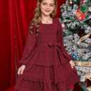 GRACE KARIN Girls Fall Long Sleeves Casual Red Party Festive Dress Size 8, Red