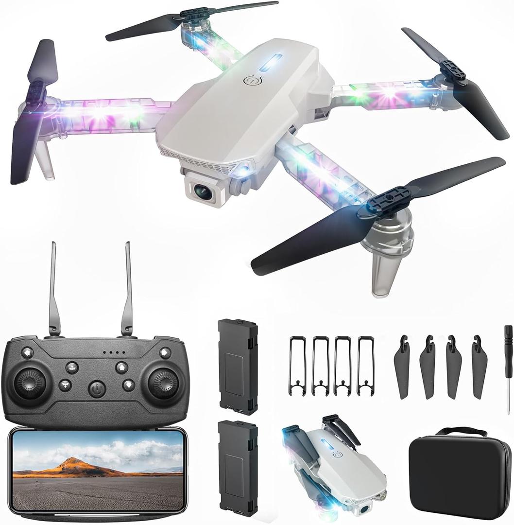BEZGAR Drone with Camera for KIds - 1080P HD FPV RC Quadcopter with 90 Adjustable Lens, Coloeful LED Lights, Gestures Selfie, One Key Start, 360 Flips, Toys Gift Mini RC Drone for Boys Adults, White