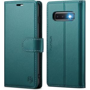 Wallet Case for Samsung Galaxy S10+/S10 Plus 6.4", RFID Blocking Credit Card Holder, PU Leather Folio Flip Kickstand Protective Shockproof Cover for Samsung S10+ (Blue-Green)