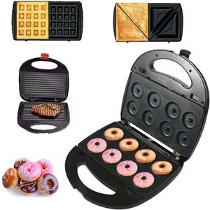 Donut Maker, 4 in 1 Electric Waffle Sandwich MachinePanini Press Grill Iron Set with 4 interchangeable Removable Non Stick Plates750W Detachable Dessert Toaster, Perfect for Breakfast